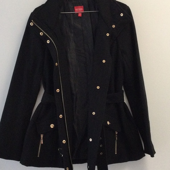 Guess Jackets & Blazers - Guess Los Angeles Large Black Pea Coat w Belt